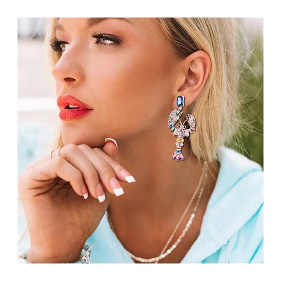 BRAND NEW Anthropologie Lobster Shaped Cubic Zirconia Swarovski Crystal Earrings - Picture 2 of 4